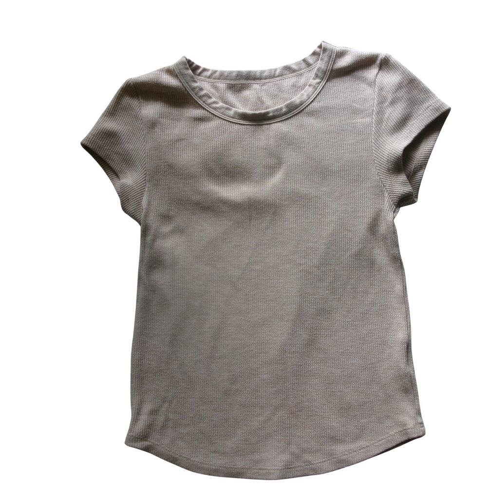 American Eagle Women's Ribbed Baby Tee Tan Cream Short Sleeve Size Small